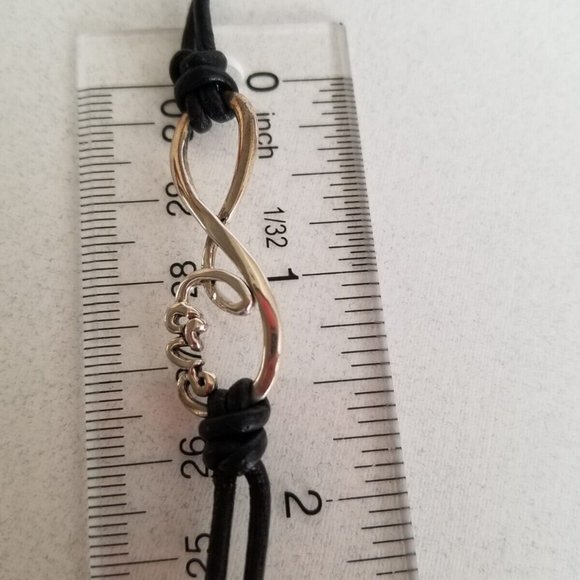 Sterling Silver Love Infinity Genuine Black Leather Handcrafted Cord Bracelet - Picture 6 of 9